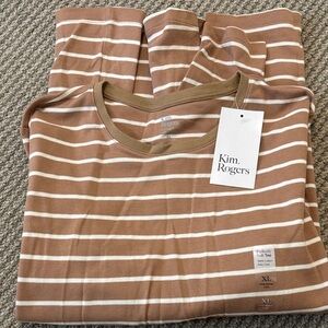 NWT Kim Rogers Beige and White Striped Tee